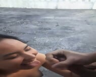 Asian Teen Swallows Cum Outdoors